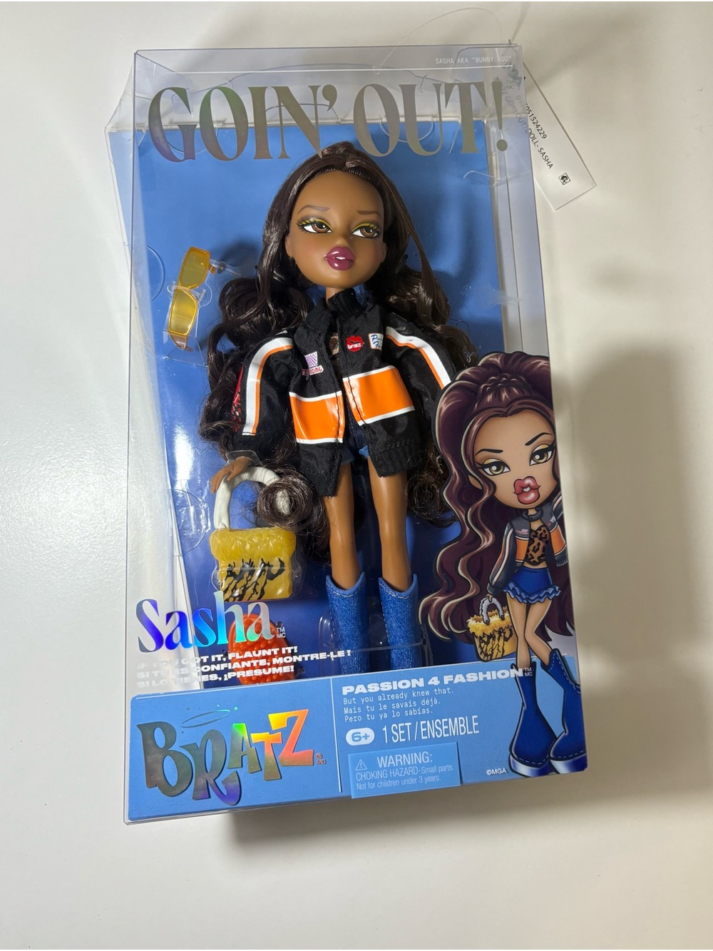 Bratz Sasha Fashion Doll in Black & Orange Jacket with Blue Boots